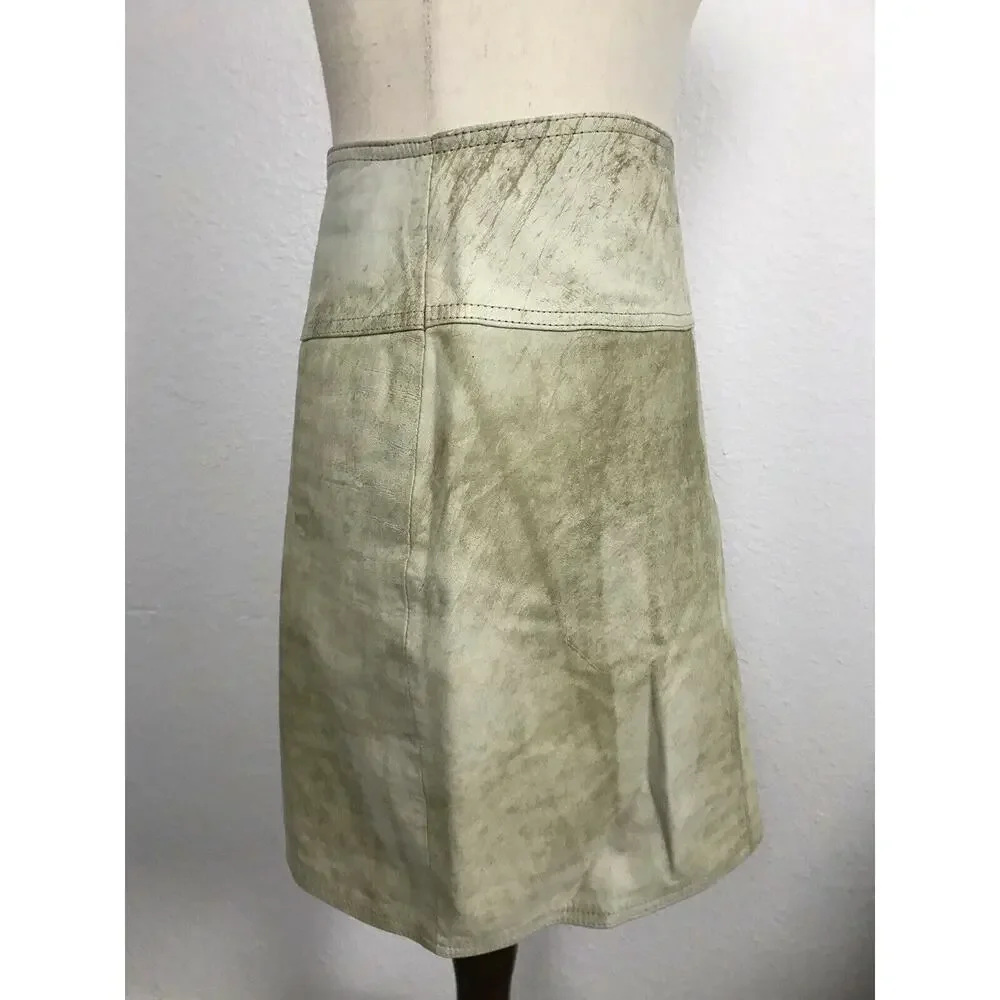 Winlit Vintage Distressed Leather Mini Pencil Straight Skirt